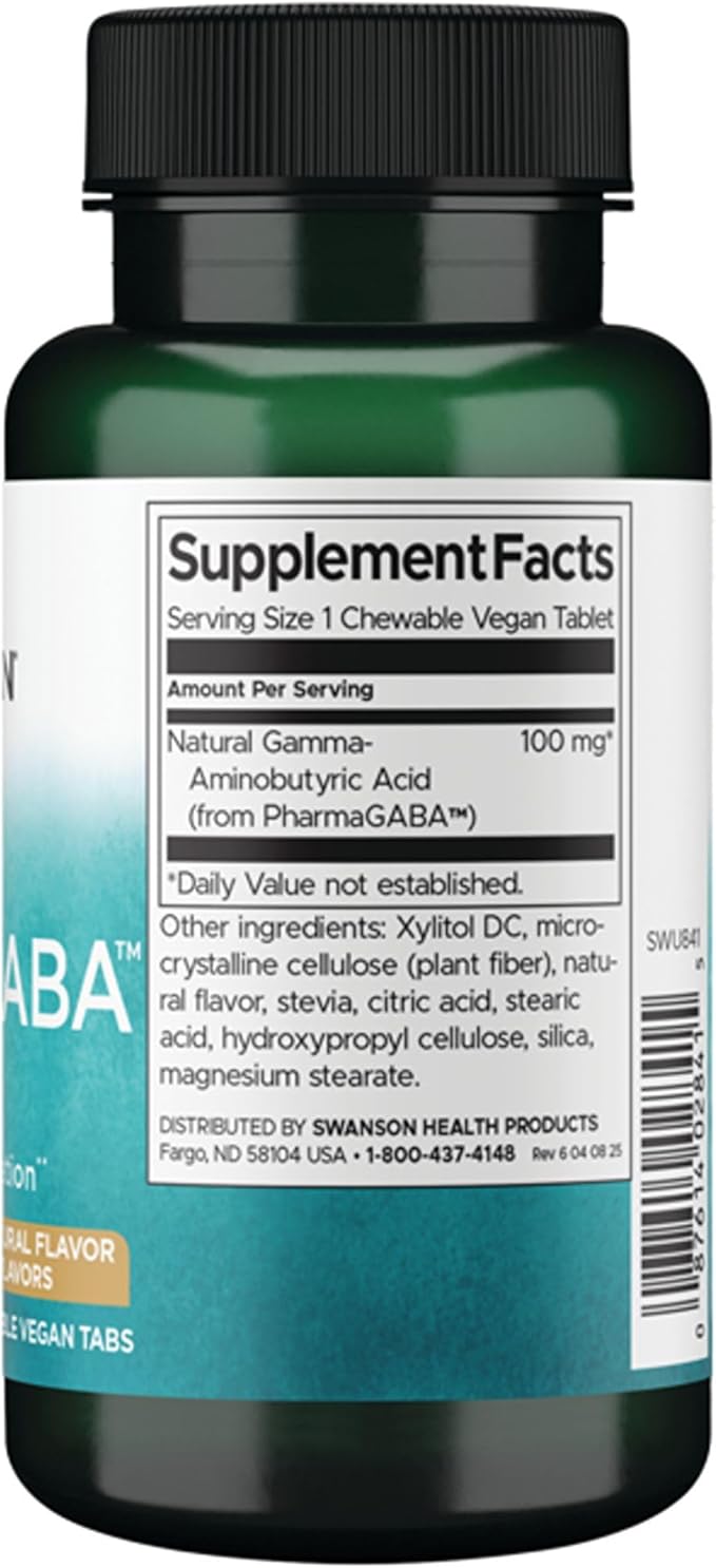 Swanson Amino Acid Pharmagaba 100 Milligrams 60 Chwbls (3 Pack)