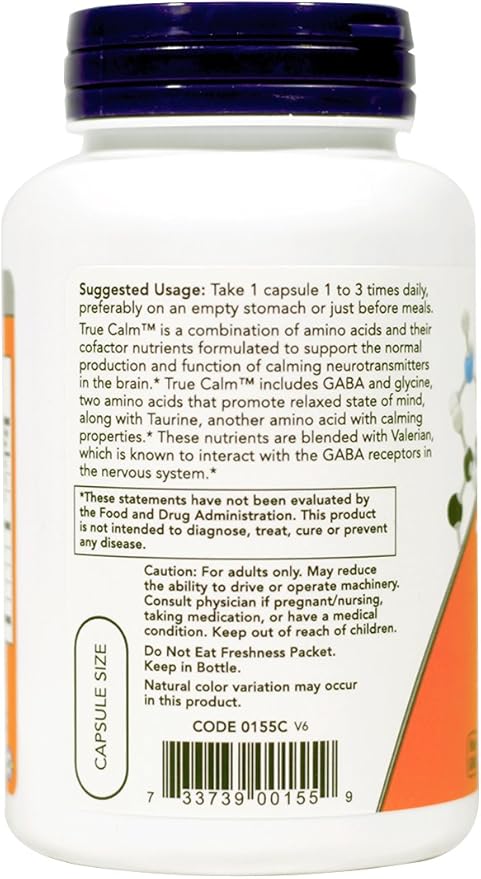 Now Foods True Calm Amino Relaxer 90 Veg Capsules 2 Pack