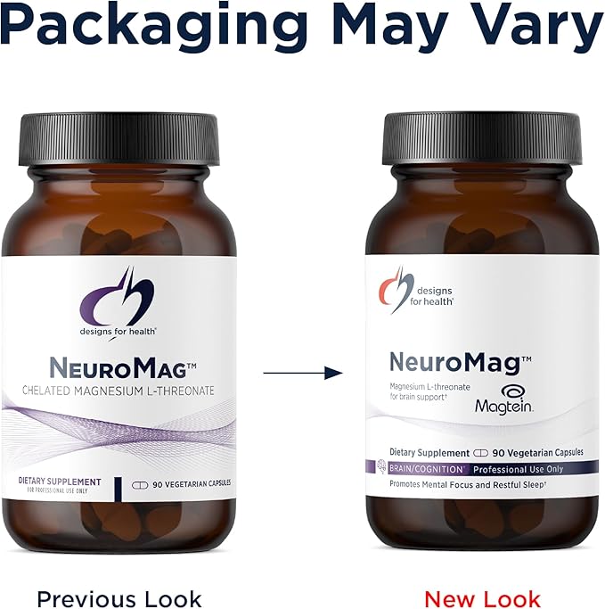 Designs for Health NeuroMag Bioavailable Magnesium L-Threonate - Chelated Magnesium Supplement from Magtein for Brain Health &amp Cognitive Function Support Focus &amp Sleep* (90 Vegan Capsules)