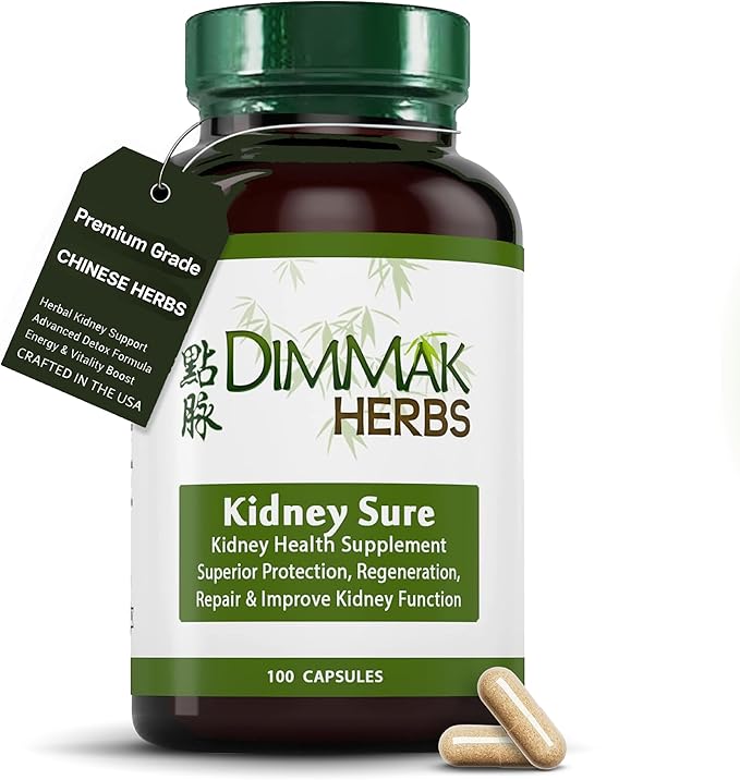 Dimmak Herbs Kidney Sure- Kidney Cleanse &amp Revitilization Tonic- Organic Herbal Support for Renal Health Urinary Tract Flow &amp Vitality- TCM Doctor Formulated Vegan- 400mg 100 Capsules