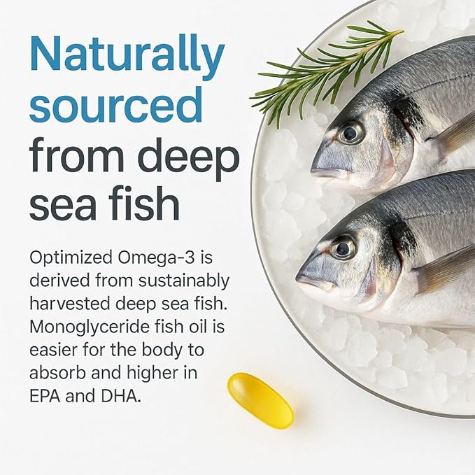 FFTSH Omega-3 Monoglyceride Fish Oil – 120 Softgels for Heart Circulatory Health &amp Digestive Comfort