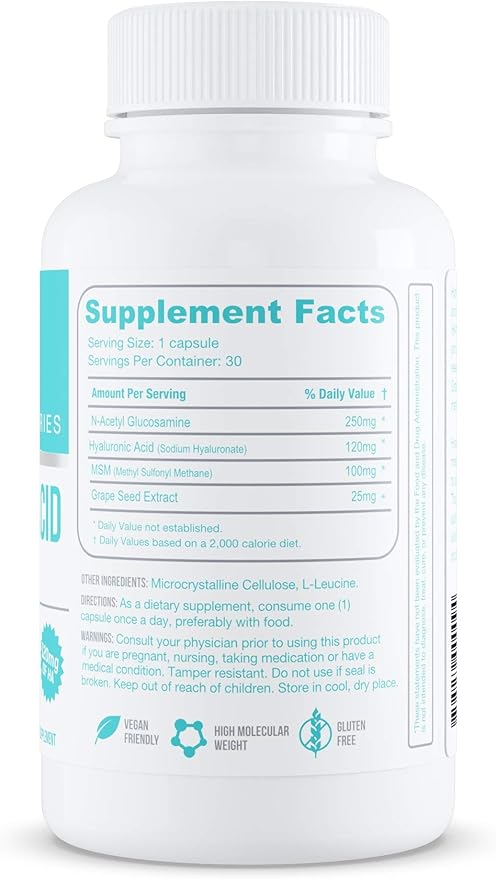 Hyalogic Hyaluronic Acid Delayed Release Capsules | Combo Formula w/Glucosamine MSM | Support Healthy Joints Eyes and Skin and Overall Body | Promote Healthy Skin | 120 mg | Non-GMO (30 Count)