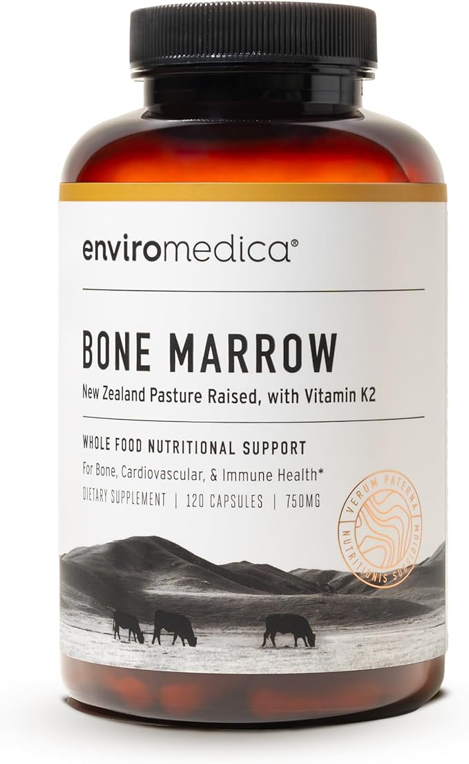Enviromedica Bone Marrow Supplement – Grass-Fed New Zealand Beef Bone Marrow MCHA Bovine Cartilage Collagen Freeze-Dried Vitamin K2 MK7 120 Capsules