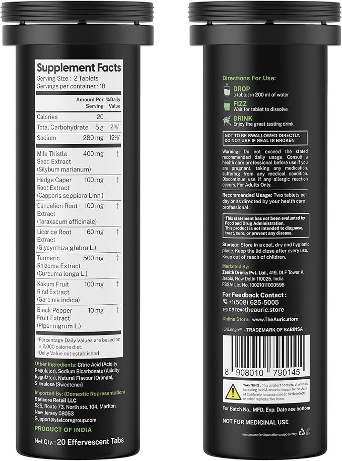 Auric Herbal Liver Support Supplement | Milk Thistle (Silymarin) Turmeric Garlic Ginger for Liver Health Advanced Detox &amp Cleansing Formula for Active Liver | 160 Tablets | Plant Based Gluten-F