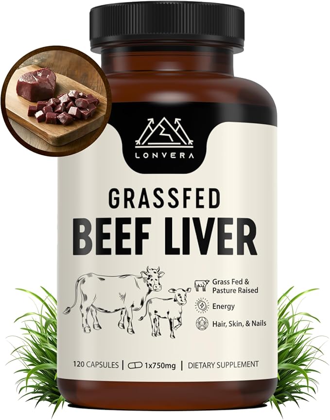 Grass Fed Beef Liver Capsules for Women and Men – 3000mg Freeze Dried Desiccated Organs – Nutrient Source for Joints Bones Hair Skin Nails &amp Daily Energy – 120 Pasture-Raised Capsules