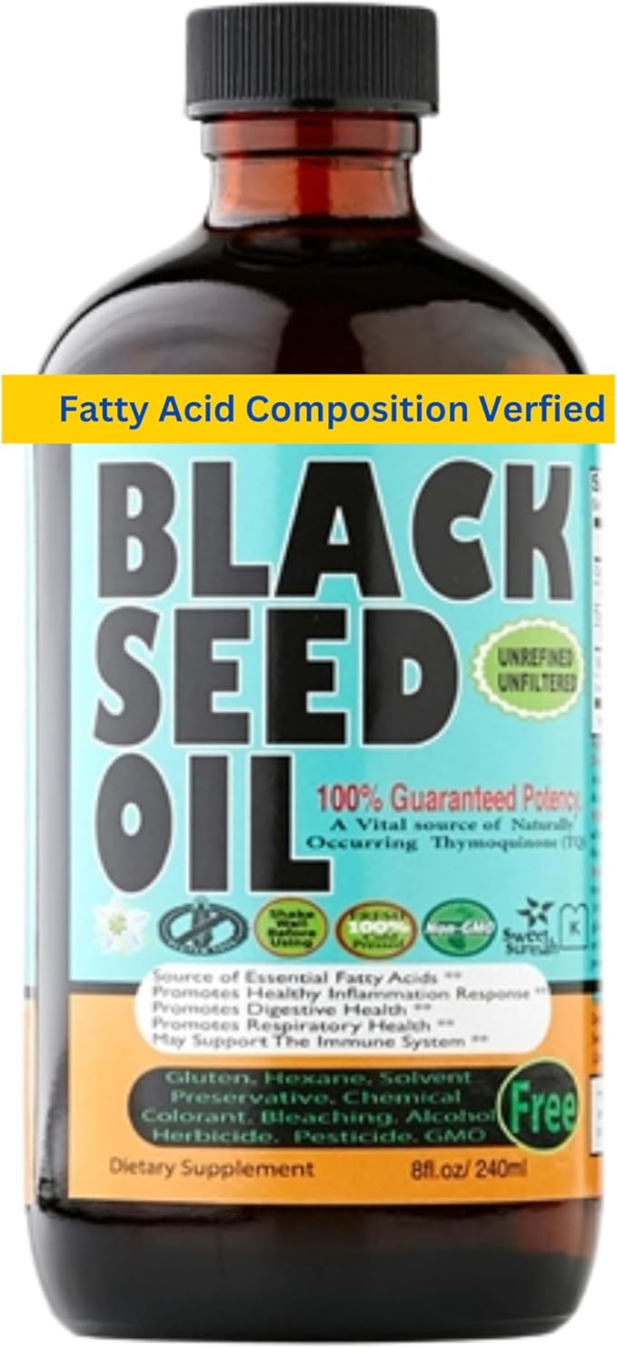 Black Seed Oil 8 Oz - Premium Nigella Sativa Cold-Pressed Turkish Black Cumin Oil - High Strength 3X Thymoquinone - Natural Support - Super Food