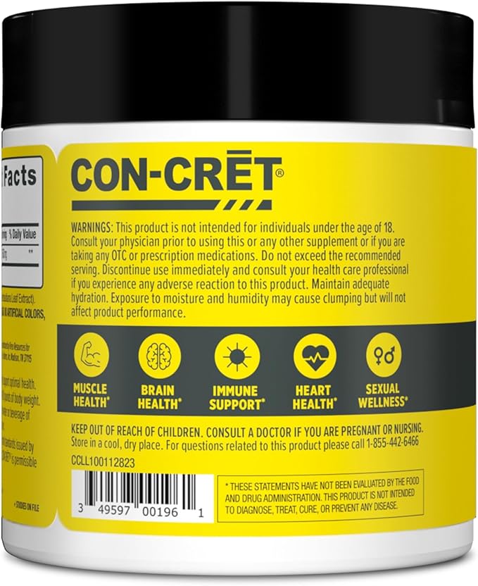 CON-CRET Creatine HCl Powder | Muscle Cognitive Cellular Energy Support | No Bloating or Cramps | USA Made &amp NSF Certified | Unflavored (100 Serving)