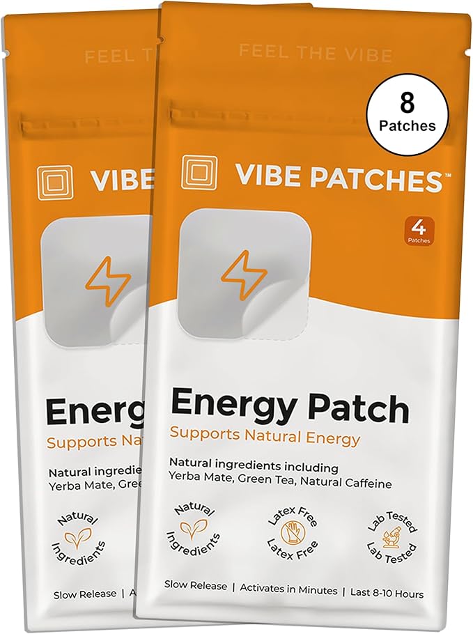 Energy Patch | Wearable Wellness for Caffeine Support with Yerba Mate Green Tea | Long Lasting Patch for 10 Hours | Vegan &amp Latex Free | 4 Patches Per Pack 2 Pack