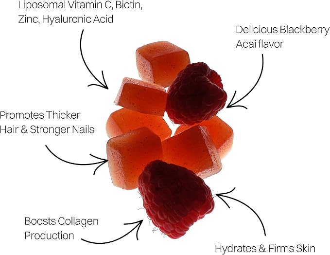 Haroutine Liposomal Hair Skin &amp Nails Gummies 2500 mcg Liposomal Biotin 1200 mcg Vitamin A 2 mg Vitamin E Healthy Hair Nail Strengthener Skin Support - 30 Servings Raspberry Rose Flavor