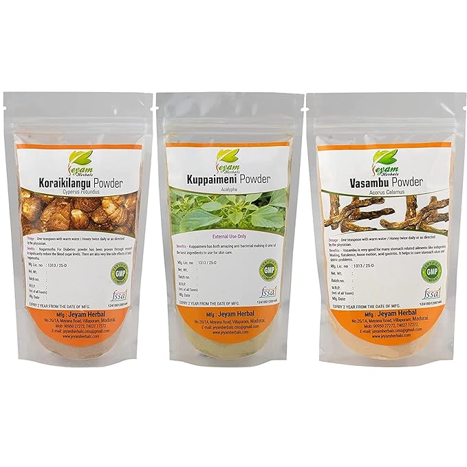 Kuppaimeni Powder (200G) Koraikilangu Powder (200g) &amp Vasambu Powder (200G)