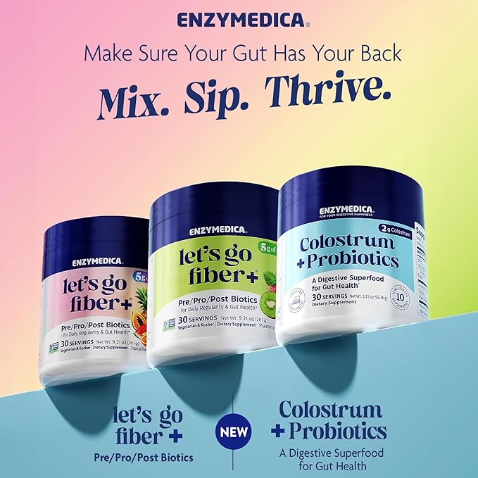 Enzymedica Colostrum + Probiotics Powder Supplement - Grass Fed Bovine Colostrum for Women &amp Men Peptide &amp Lactoferrin Support Promotes Hair Skin Nails Immune &amp Gut Health Gluten Fre