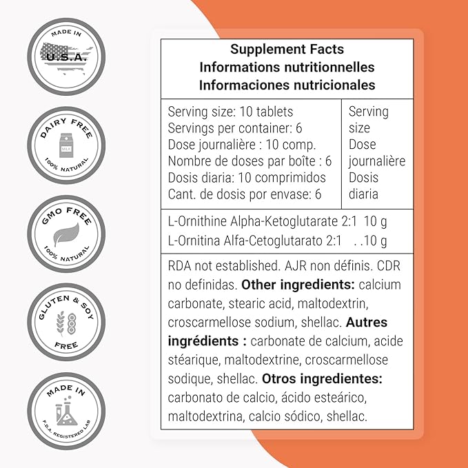 Supersmart - Ornithine Alpha Ketoglutarate OKG 10g per Day (Highly Bioavailable) - Easy-to-Take &amp Potent L-Ornithine Supplement - Amino Acid | Non-GMO &amp Gluten Free - 60 Tablets