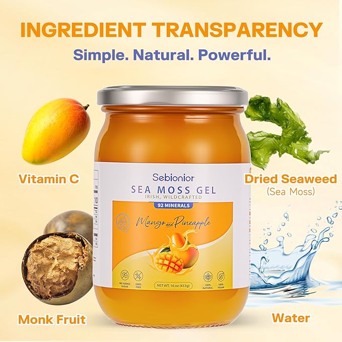 Sea Moss Gel Essential Vitamins Trace Minerals Vegan superfoods jams Jellies and Sweet sauces Gifts (Mango)