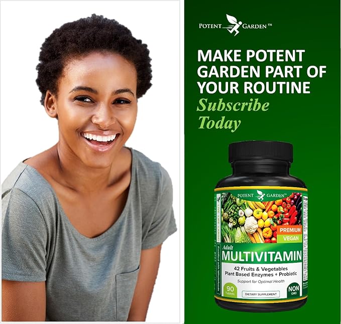 Potent Garden Multivitamin for Men &amp Women – 42 Fruits &amp Vegetables Probiotics &amp Enzymes Daily Whole Food Supplement for Energy Immune Support &amp Digestion Non-GMO 90 Tablets