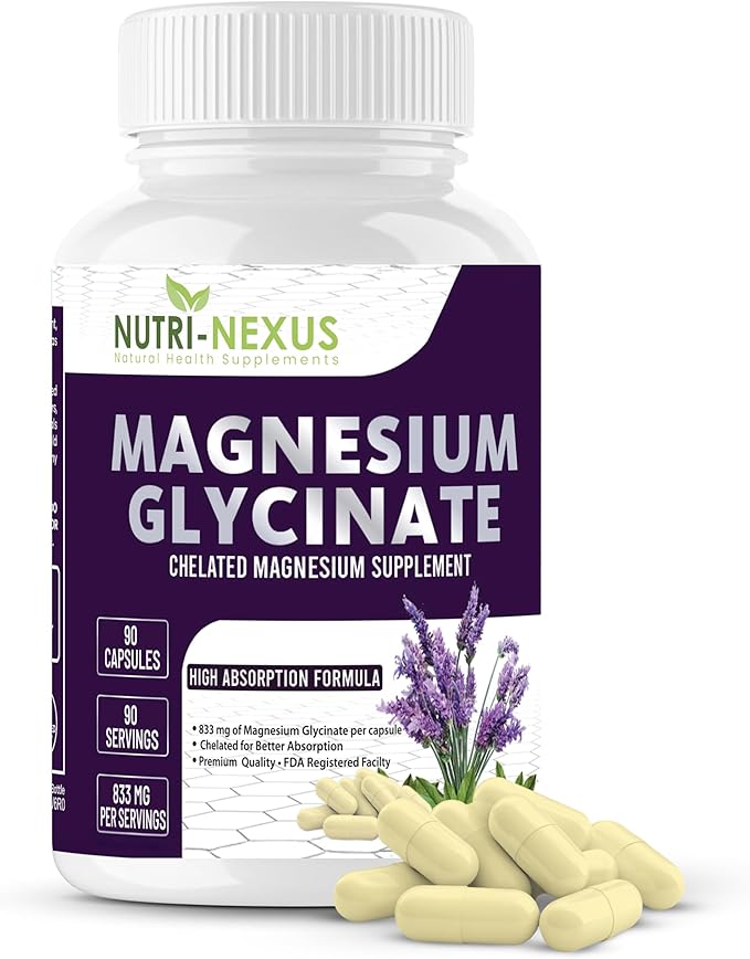 Magnesium Glycinate 833mg - 90 Vegan Capsules | Gluten Free High Absorption Chelated Magnesium Glycinate for Sleep Muscle Heart Metabolism Support |