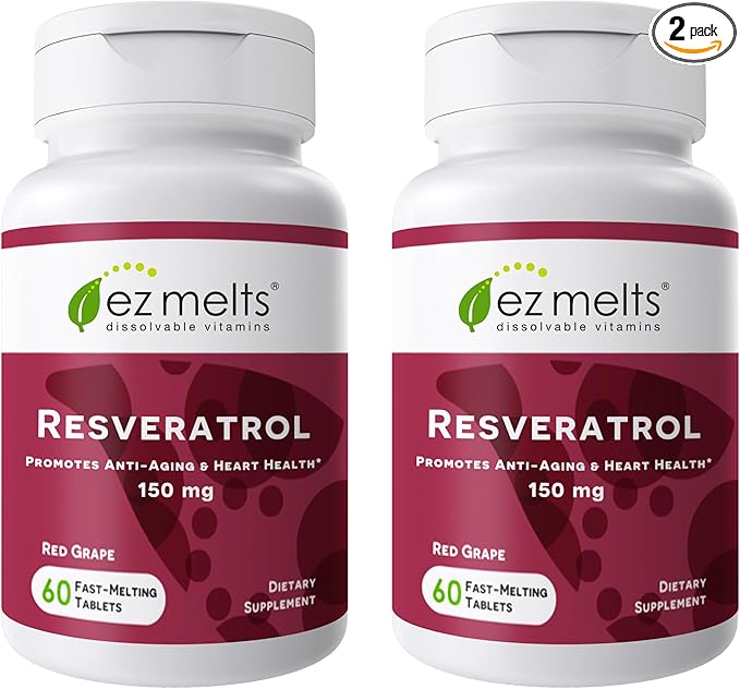 EZ Melts Dissolvable Resveratrol Supplement 150 mg Sugar-Free 1-Month Supply - 2 Pack