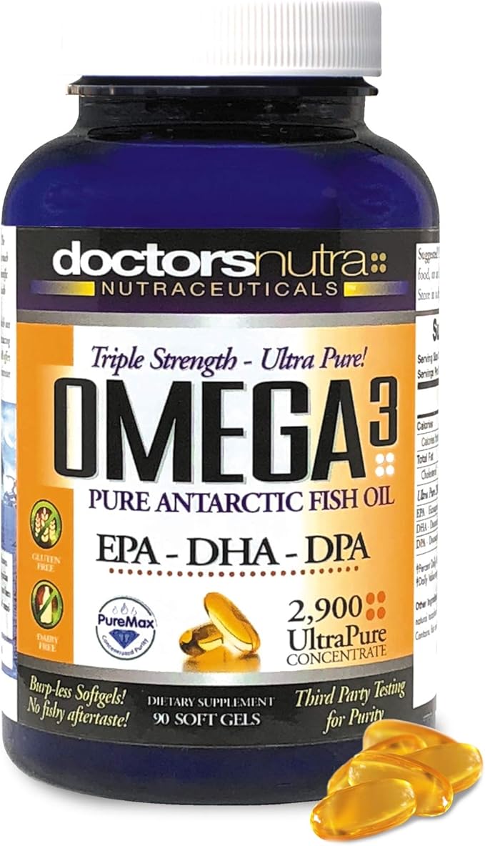 Natural Wild Caught Omega 3 DPA Fish Oil Supplement 2900 Milligrams Triple Strength Ultra Pure Concentrated EPA-DPA-DHA SoftGels - no Fish Burps - 30 Servings
