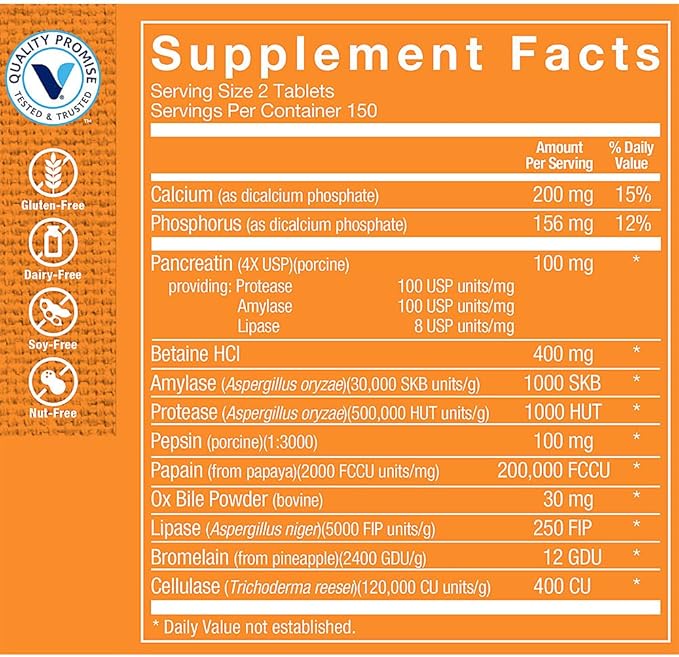 The Vitamin Shoppe Digestive Enzymes - Complete Multi-Enzyme Formula | Protein Fat Carb Digestion | 300 Tablets | Plant-Based