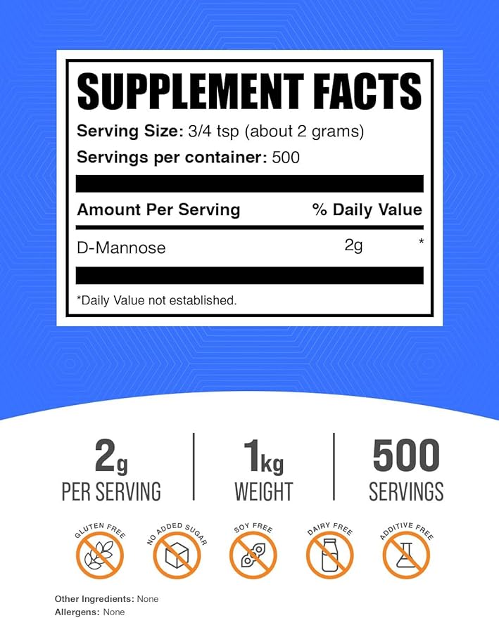 BulkSupplements.com D-Mannose Powder - D-Mannose Supplement for Urinary Tract Health - Unflavored &amp Gluten Free 2g per Serving 1kg (2.2 lbs) (Pack of 1)