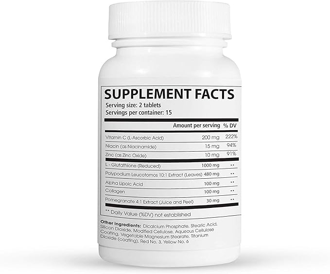 Glutamax|Whitening from Within|Glutathione 1000mg Fern&ampPomegranate Extract| antioxidant Support Skin Elasticity Reduce Skin Aging for Women| 30 Tablets Made in USA