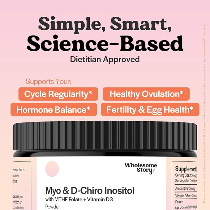 Inositol Supplement Powder with MTHF Folate + Vitamin D3 | Myo-Inositol &amp D-Chiro Inositol | Hormonal Balance &amp Healthy Ovarian Support | Vitamin B8 | Alternative to Inositol Capsules | 30 Ser