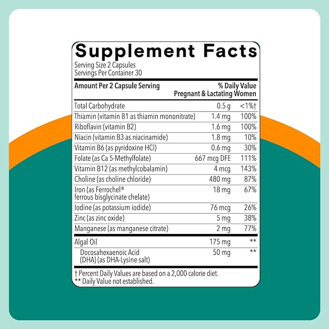 SmartyPants Women’s Prenatal Multivitamin Capsules OB‑GYN Co‑Developed Prenatal Vitamins with Choline Folate Omega 3 DHA &amp Iron for Baby’s Development Gentle on Stomach 60 Count (30 Day Supp