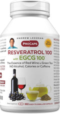ANDREW LESSMAN Resveratrol-100 EGCG 100mg - 360 Capsules - Two Naturally Occurring Anti-oxidants Without Alcohol or Caffeine.