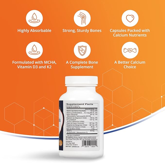 Bone Essentials with MCHA &amp Collagen Calcium Supplement w/Calcium Hydroxyapatite for High Absorption Bone Density and Heart Supplement w/Vitamins Minerals &amp Proteins 120 Capsules