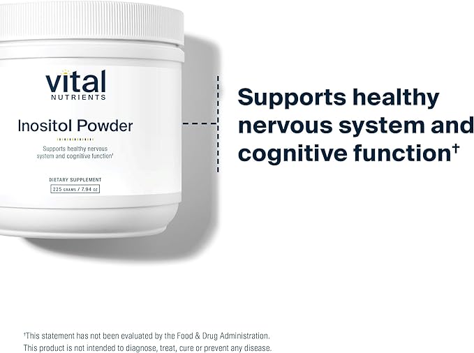 Vital Nutrients Inositol Powder - Myo Inositol Supplement for Women and Men - Supports Energy Nervous System Metabolism &amp Ovarian Function* - Vegan Gluten Dairy Soy Free - 56 Servings