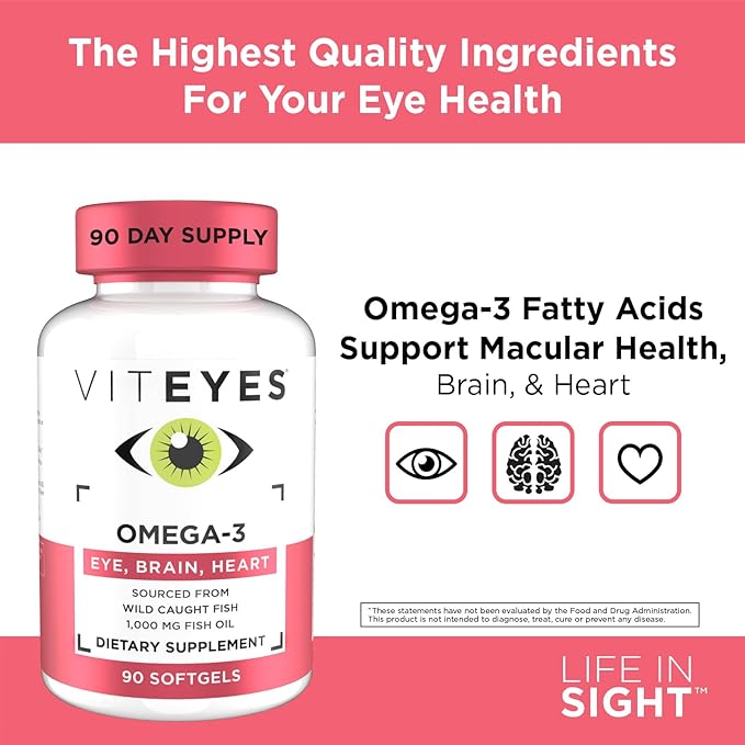 Viteyes Omega-3 Vision Health Supplement EPA &amp DHA Rich Dietary Supplement 90 Softgels