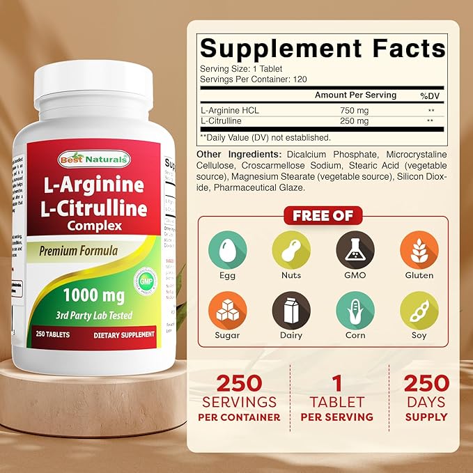 Best Naturals L-Arginine L-Citruline Complex Tablets 250 Count
