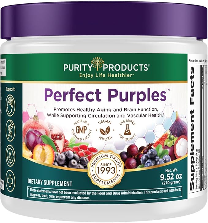 Purity Products Perfect Purples Powder Phytonutrient Rich Healthy Aging Super Formula - Support Total Body Health - High ORAC Power - P40p Pomegranate Extract w/ 40% Punicosides - 30 Day Supply