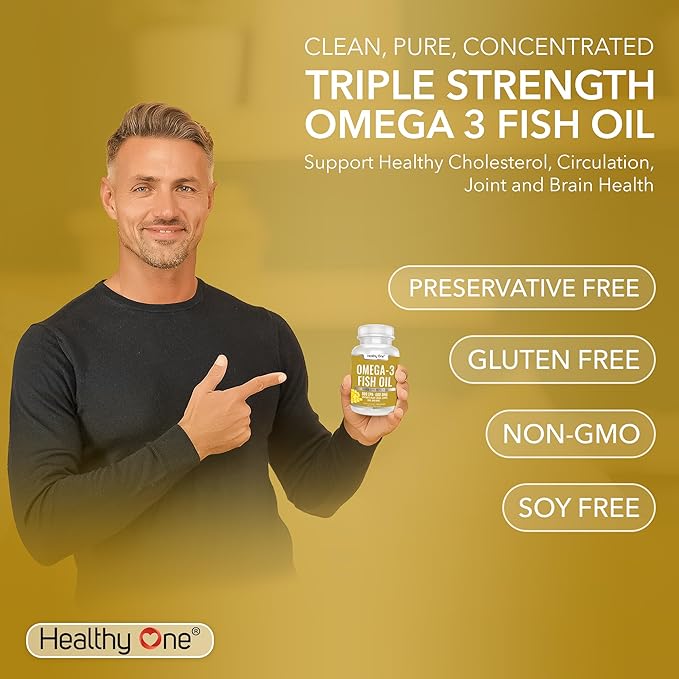 Omega 3 Fish Oil 2000mg - 1400mg EPA &amp DHA Fatty Acids - Cholesterol - LDL HDL - Blood Pressure - Circulation - Heart Health - Triple Distilled No Fillers or Mercury - Real Lemon Flavor - 120 Soft