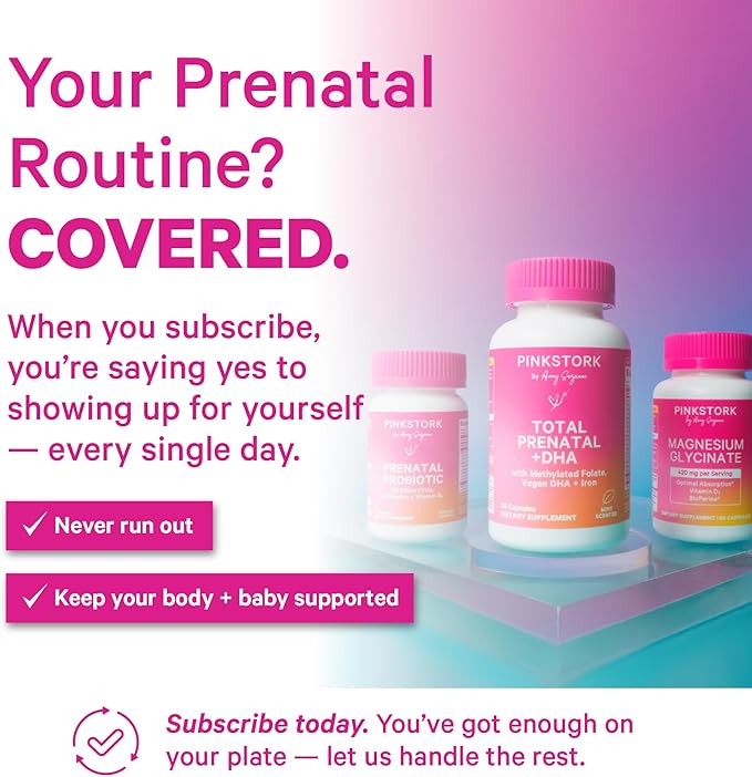 Pink Stork Total Prenatal Vitamins with DHA Folate and Iron 3 Month Supply to Help Support Fetal Development Pregnancy Must Haves - 180 Capsules