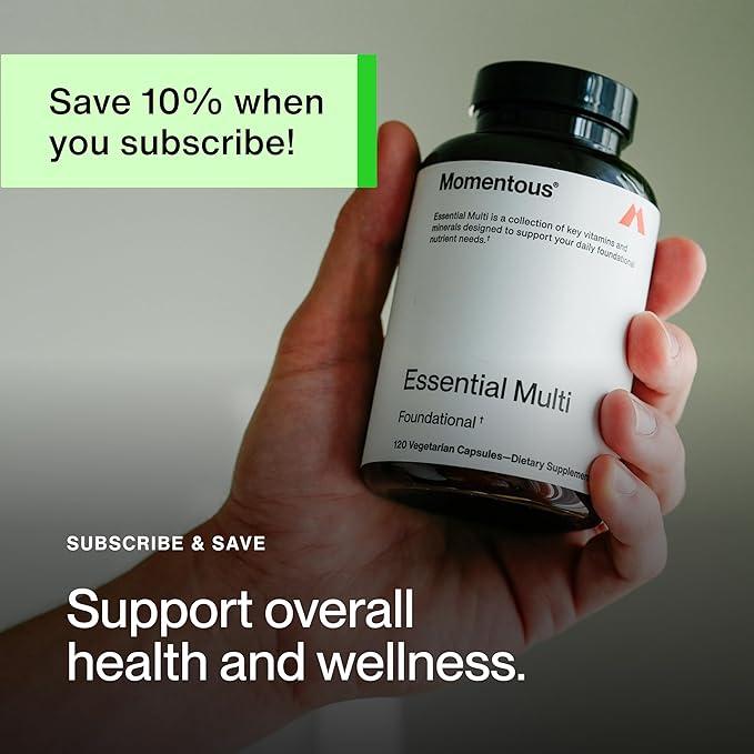 Momentous Essential Multivitamin for Women &amp Men - Complete Vitamin &amp Mineral Complex for Athletes &amp Wellness Enthusiasts - GMO &amp Gluten Free - NSF Certified for Sport - 30 Servings