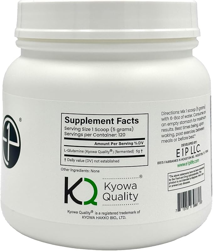 L-Glutamine 600grams (120 Servings) Unflavored Non-GMO Vegan Fermented Third-Party Lab Tested. Made with Halal and Kosher Certified Ingredients.