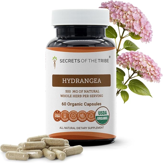 Secrets of the Tribe Hydrangea USDA Organic Capsules | Certified Organic Vegetarian Capsules Herbal Dietary Supplement | Hydrangea arborescens Dried Root (60 Count)