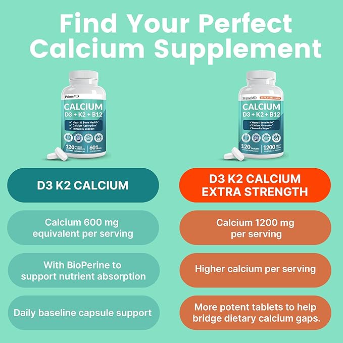 4-in-1 Calcium Supplements for Women &amp Men - Calcium Citrate with D3 K2 Vitamin 5000 IU - Calcium 600mg with Vitamin D3 K2 - Everyday Vitality Supplement - Vegan-Friendly Gluten-Free (360 Capsule