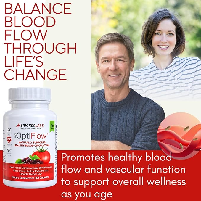 Bricker Labs OptiFlow Circulation Supplement – Supports Healthy Blood Flow &amp Cardiovascular Function Vascular Health with FruitFlow &amp resVida Resveratrol Gut-Friendly Formula 60 Capsules
