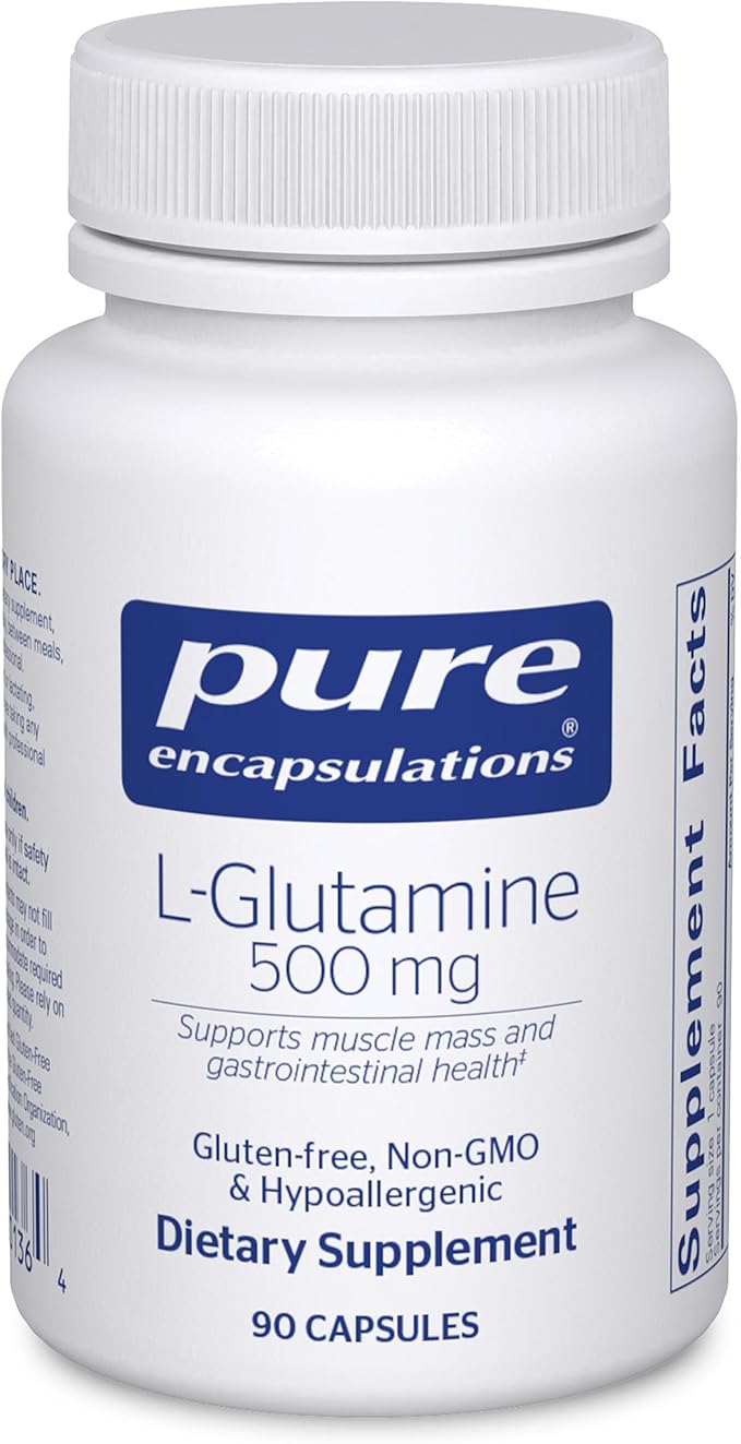 Pure Encapsulations L-Glutamine 500 mg - Supplement for Immune and Digestive Support Gut Health and Lining Metabolism and Muscle Support* - with Free-Form L-Glutamine - 90 Capsules
