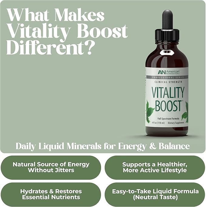American Nutriceuticals - Vitality Boost Fulvic Acid w/Trace Mineral Drops - Multimineral Supplement -Rich in Amino Acids – Improves Energy Function