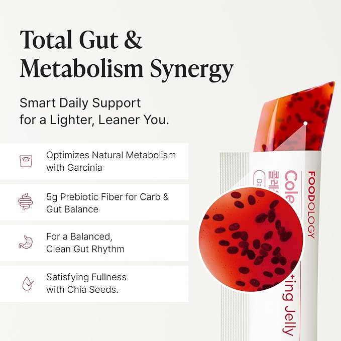 FOODOLOGY Coleology Cutting Stick Jelly (Pomegranate) – Dietary Fiber Supplement for Healthy Weight Management Chia Seeds &amp Garcinia Cambogia Korean Beauty with Collagen – 10 Sticks