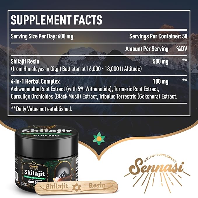 600 MG Shilajit Resin - Shilajit Supplement with Fulvic Acid &amp 85+ Trace Minerals for Energy Immunity Brain Power 30 Grams
