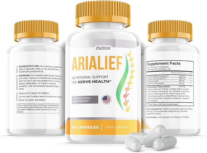 (5 Pack) Arialief Capsules Sciatica - Official Formula - Arialief Vitamin Supplement Advanced Strength Formula Arialief Capsules Nutritional Support Maximum Strength Overall Wellness (300 Capsules)