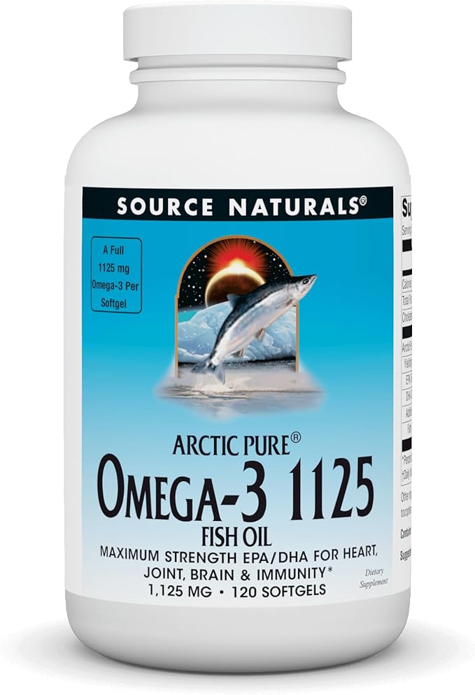 Source Naturals ArcticPure Omega-3 Fish Oil 1125mg Ultra Potency Maximum Strength EPA + DHA for Heart Joint Brain &amp Immune Health - 120 Softgels