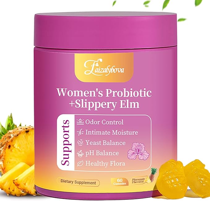Her Juicy Feminine Probiotics Gummies with Slippery Elm Tropical Pineapple Flavor | Supports ph Balance for Women Digestive &amp Immune Health | 60 Gummies (1 Pack)