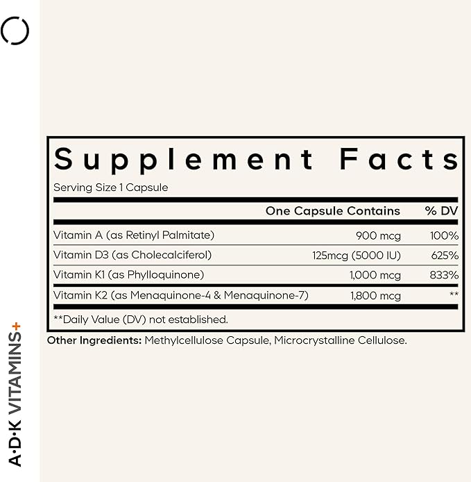 Codeage ADK Vitamins Supplement - Essential Vitamin A D3 5000 IU K1 &amp K2 (MK4 &amp MK7) - 6-Month Supply - 1 Capsule per Serving Non-GMO Gluten-Free - 2-Pack
