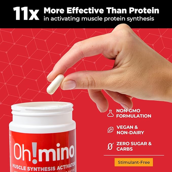 Oh!mino Essential Amino Acids Supplement Stimulant-Free Capsules All 9 EAAs BCAAs The Perfect Amino for Workouts Amino Energy and to Build Muscle and Recover Faster