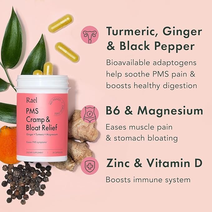Rael Supplement for Women Bundle - Probiotics Digestive Enzymes Urinary Tract Health (30 Day Supply) &amp PMS Supplement (28 Capsules)