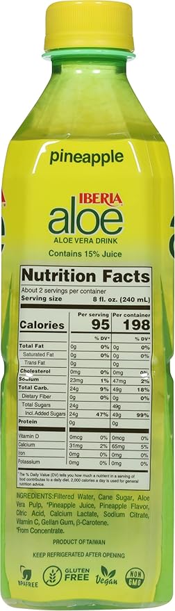 Iberia Aloe Vera Juice Drink Pineapple 16.9 Fl Oz (Pack of 24)